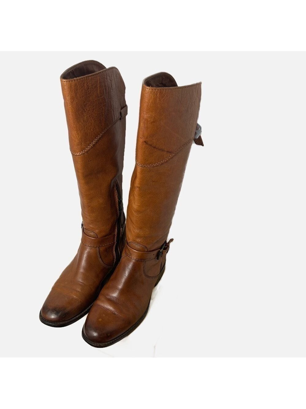 Frye Womens 6.5B Phillip Motorcycle Riding Tall Leather Boots Brown Side Zip